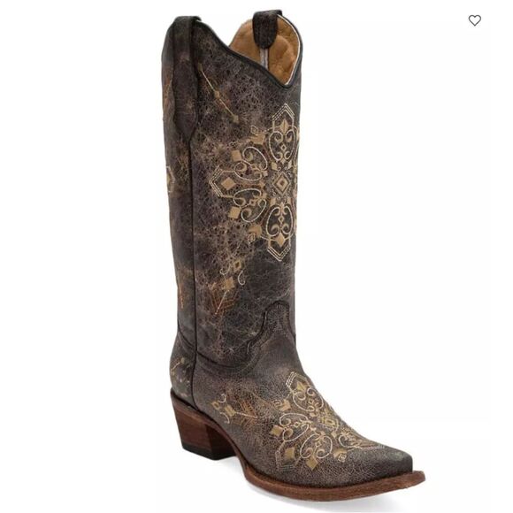 Circle G Marietta Brown Distressed Leather Embroidered Cowboy Snip Boot Sz 8.5 M - Picture 1 of 12